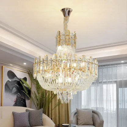 French bead chain crystal chandelier gold and chrome dining room