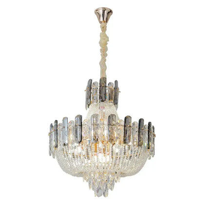 French bead chain crystal chandelier gold and chrome dining room