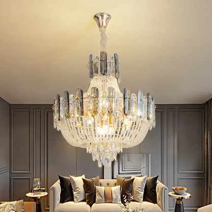 French bead chain crystal chandelier gold and chrome dining room