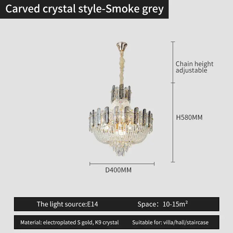 French bead chain crystal chandelier gold and chrome dining room