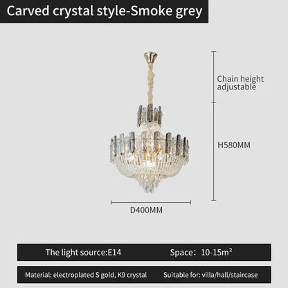French bead chain crystal chandelier gold and chrome dining room