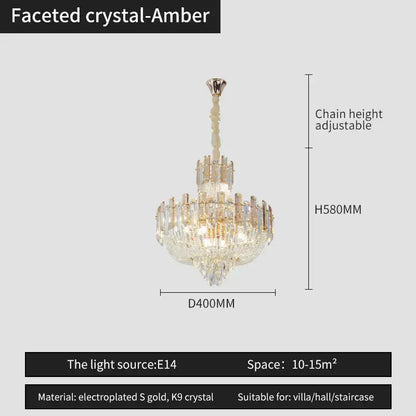 French bead chain crystal chandelier gold and chrome dining room