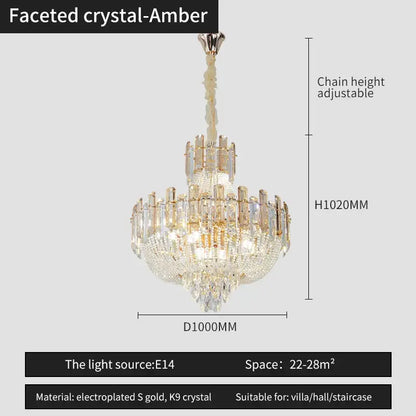 French bead chain crystal chandelier gold and chrome dining room