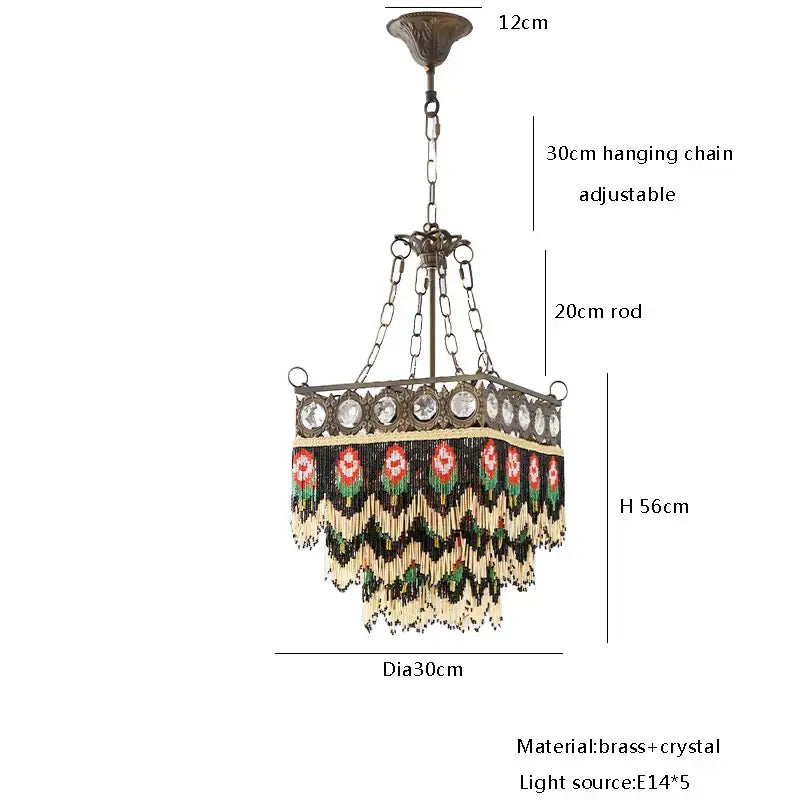 French brass crystal floral chandelier dining room beaded fringe