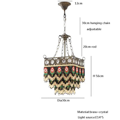 French brass crystal floral chandelier dining room beaded fringe