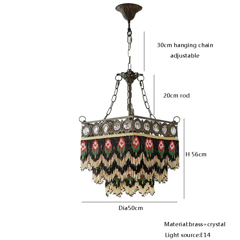 French brass crystal floral chandelier dining room beaded fringe