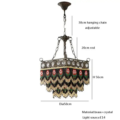 French brass crystal floral chandelier dining room beaded fringe