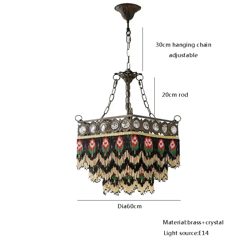 French brass crystal floral chandelier dining room beaded fringe