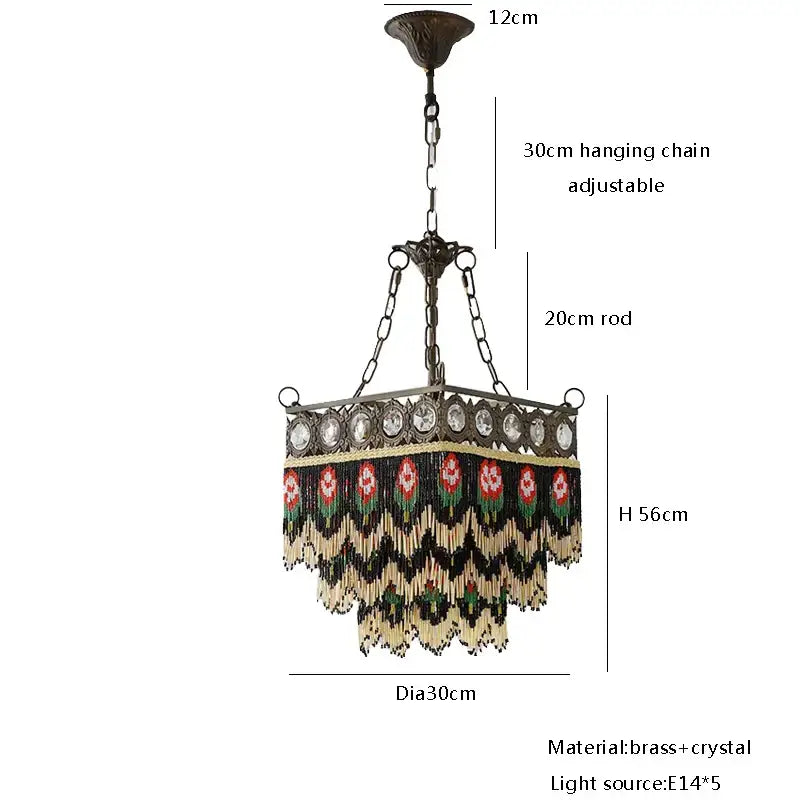 French brass crystal floral chandelier dining room beaded fringe