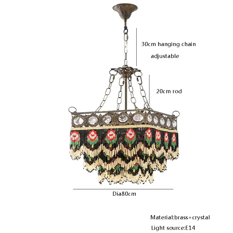 French brass crystal floral chandelier dining room beaded fringe