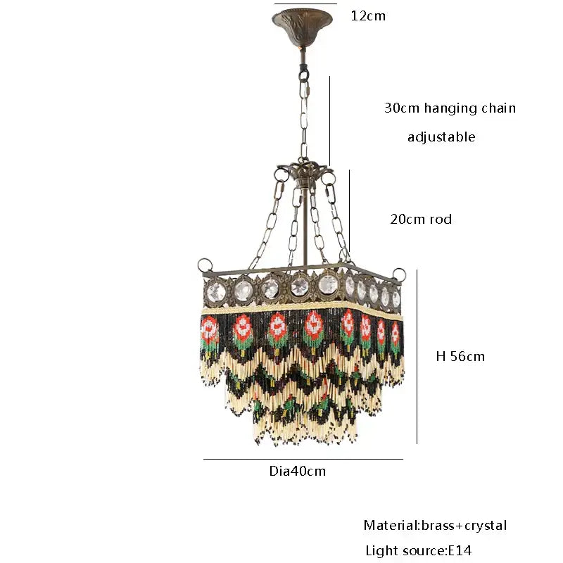French brass crystal floral chandelier dining room beaded fringe