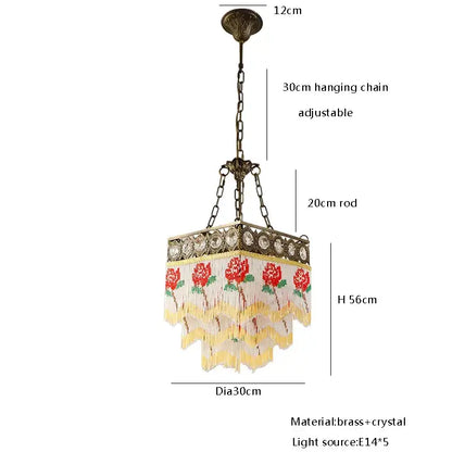 French brass crystal floral chandelier dining room beaded fringe