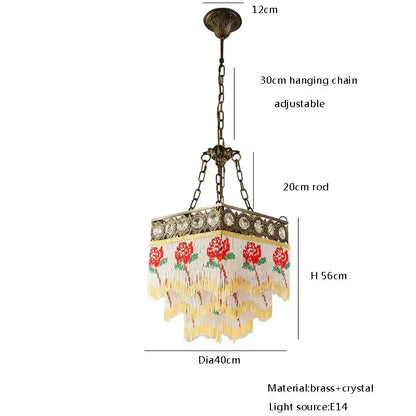 French brass crystal floral chandelier dining room beaded fringe