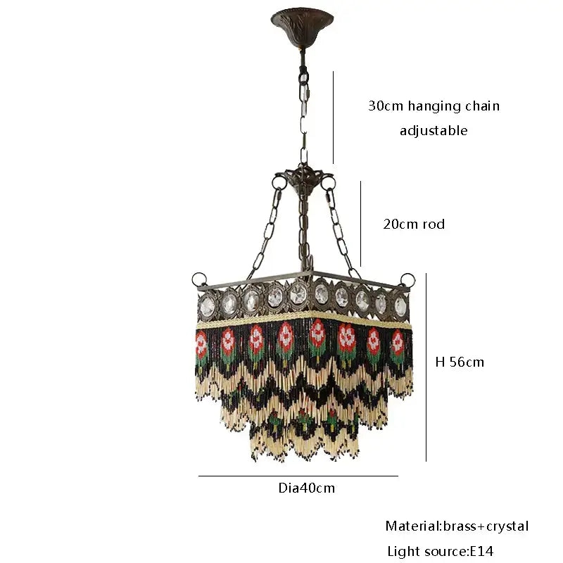 French brass crystal floral chandelier dining room beaded fringe
