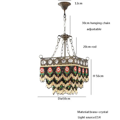 French brass crystal floral chandelier dining room beaded fringe