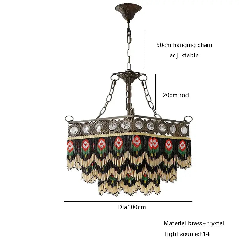 French brass crystal floral chandelier dining room beaded fringe