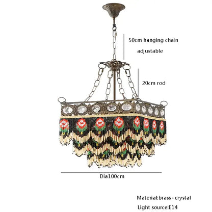 French brass crystal floral chandelier dining room beaded fringe