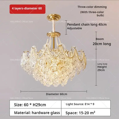 French chandelier pearl rose gold pendant light bedroom decor