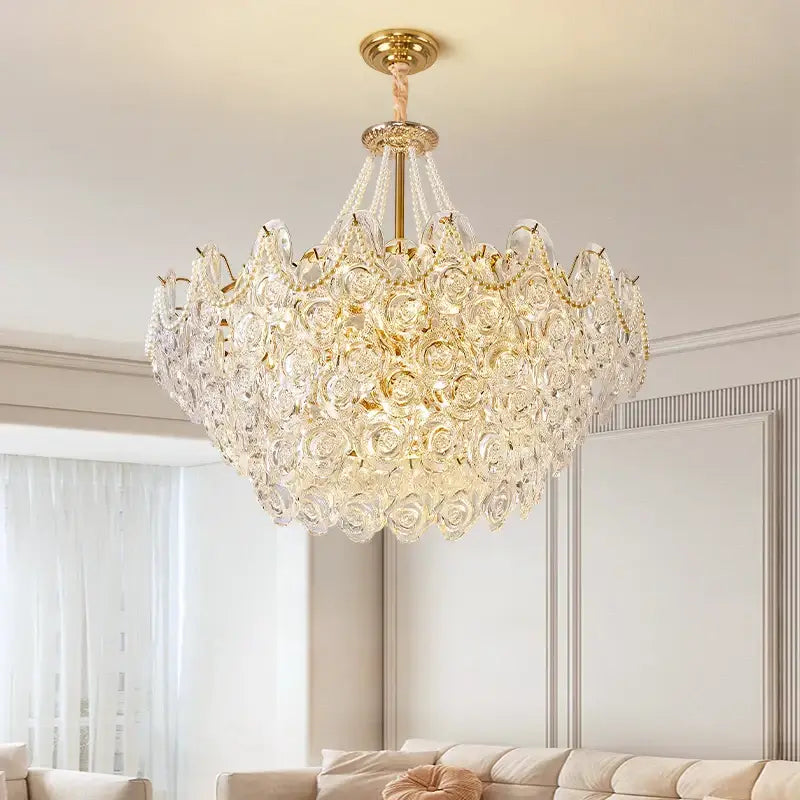 French chandelier pearl rose gold pendant light bedroom decor