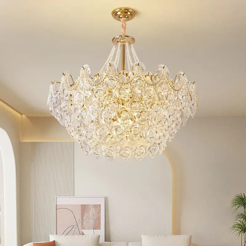 French chandelier pearl rose gold pendant light bedroom decor