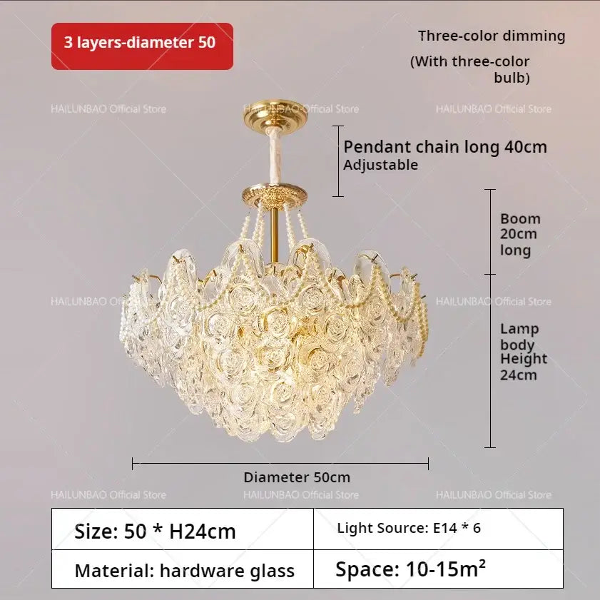 French chandelier pearl rose gold pendant light bedroom decor