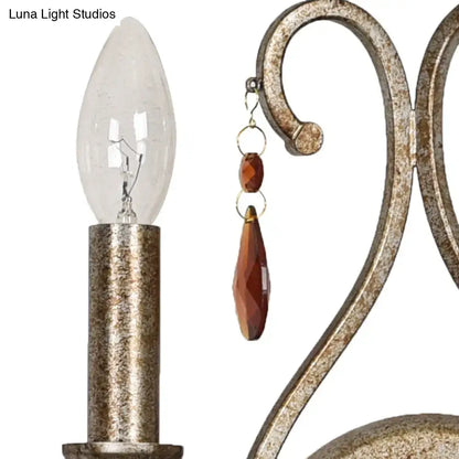 French country aged silver wall lamp with crystal deco dining room