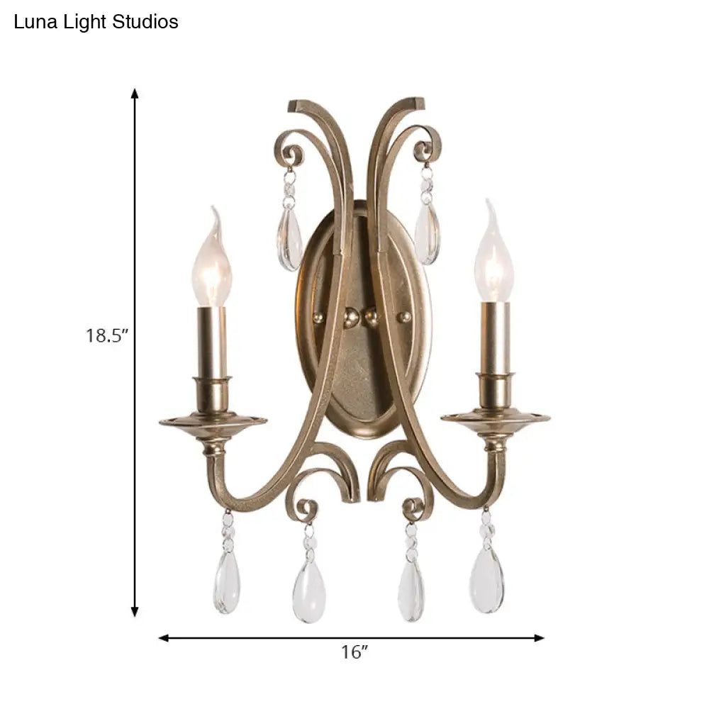 DecorBites™ French Country Bedroom Wall Lamp - Brass Finish Sconce Light with Crystal Accent