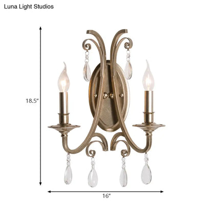 DecorBites™ French Country Bedroom Wall Lamp - Brass Finish Sconce Light with Crystal Accent