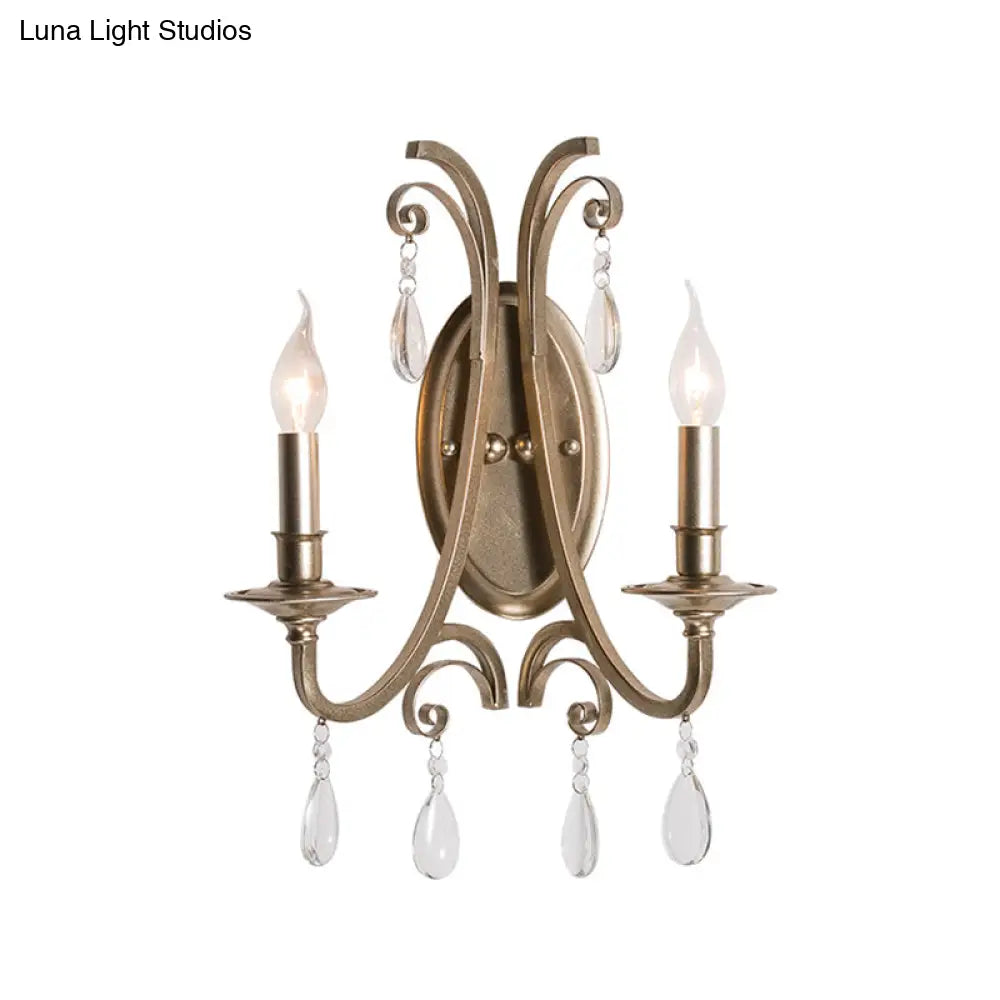 DecorBites™ French Country Bedroom Wall Lamp - Brass Finish Sconce Light with Crystal Accent