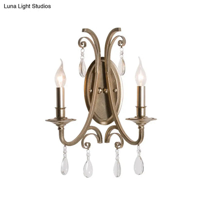 DecorBites™ French Country Bedroom Wall Lamp - Brass Finish Sconce Light with Crystal Accent