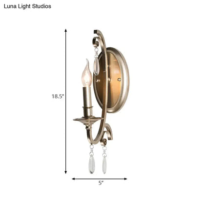 French country brass finish sconce light bedroom crystal wall lamp