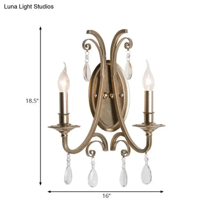French country brass finish sconce light bedroom crystal wall lamp