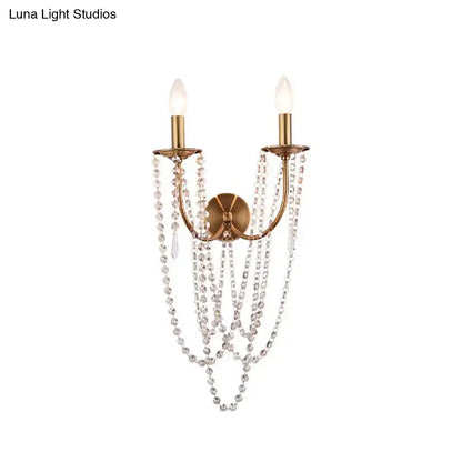French country brushed brass clear crystal wall lamp bedroom sconce