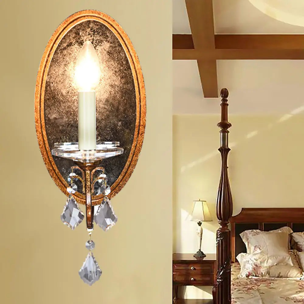 DecorBites™ French Country Clear Crystal Wall Sconce - Antique Brass 1-Head Wall Lighting