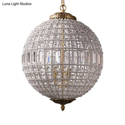 French Country Globe Brass Crystal Chandelier | Luxury Dining Room Pendant Light