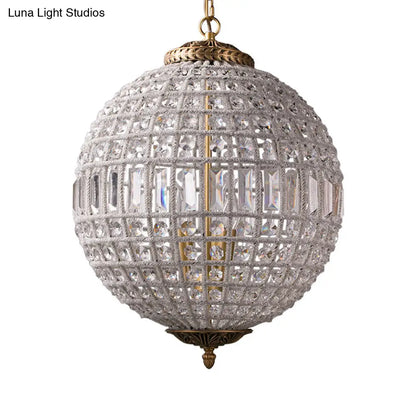 DecorBites™ French Country Globe Pendant Chandelier - Crystal-Encrusted Brass Suspension Lamp