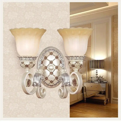 French country gold wall sconce with opaline glass – living room