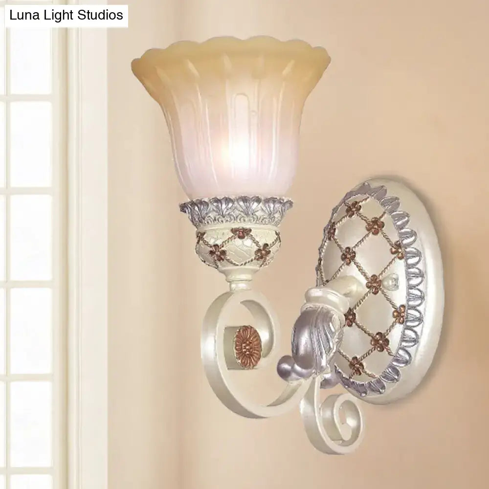 French country gold wall sconce with opaline glass – living room