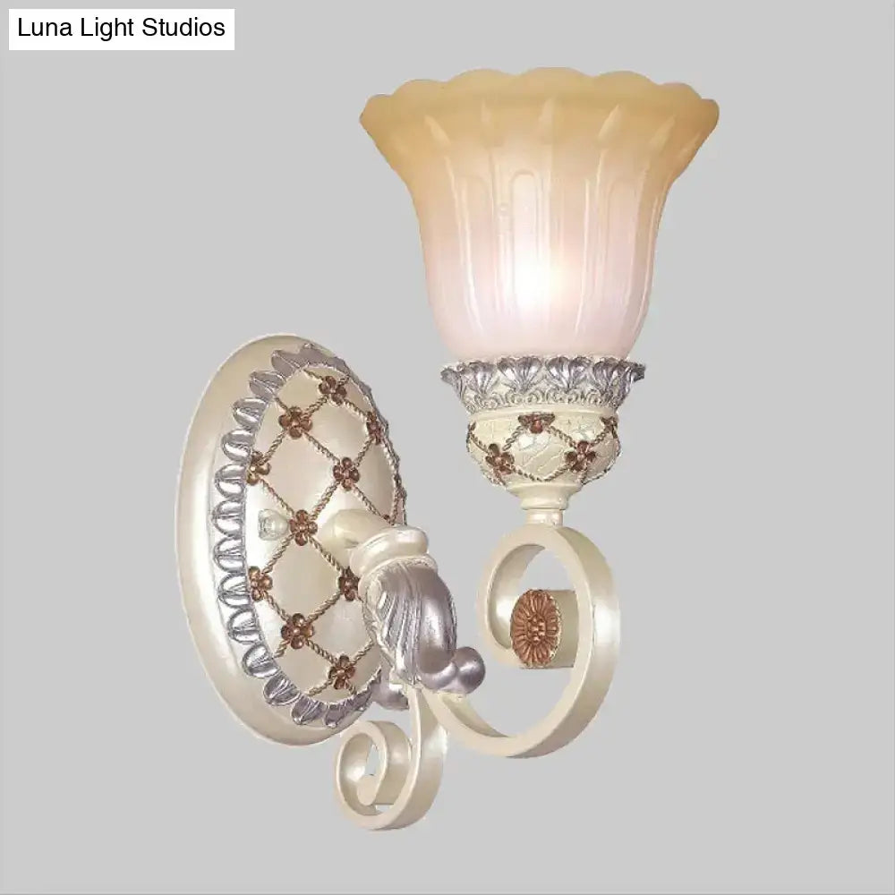 French country gold wall sconce with opaline glass – living room