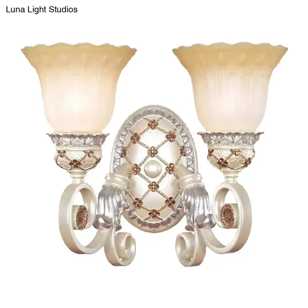 French country gold wall sconce with opaline glass – living room