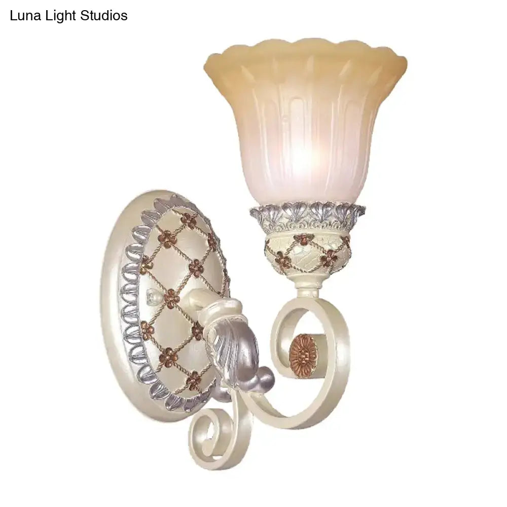 French country gold wall sconce with opaline glass – living room