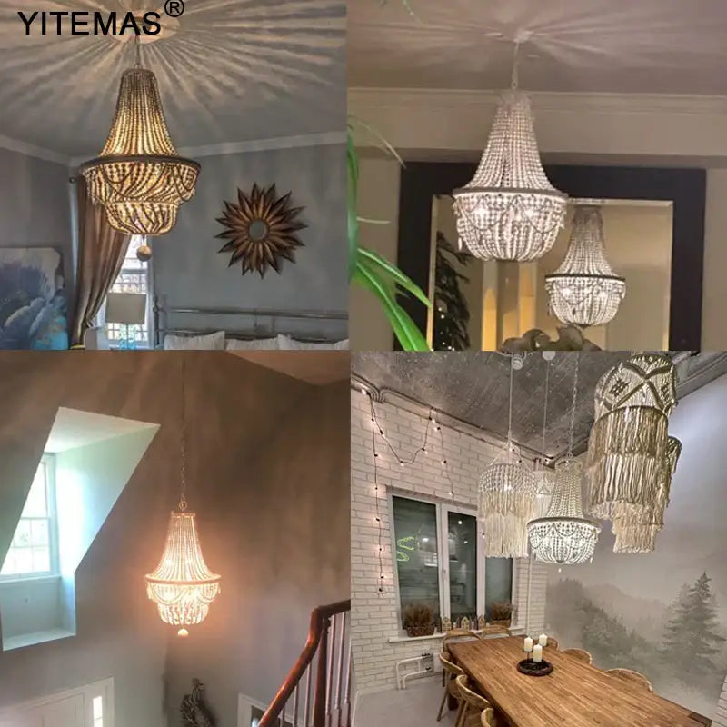 French country wood bead chandelier for bedroom or dining room