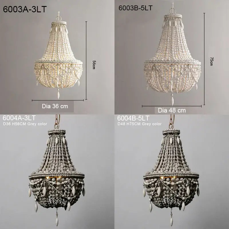 French country wood bead chandelier for bedroom or dining room