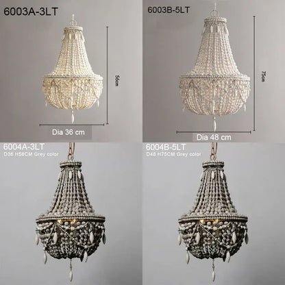French country wood bead chandelier for bedroom or dining room