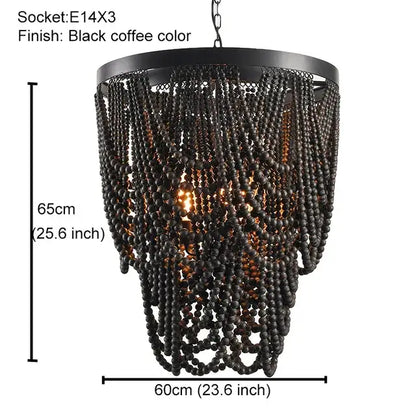 French country wood bead chandelier for bedroom or dining room