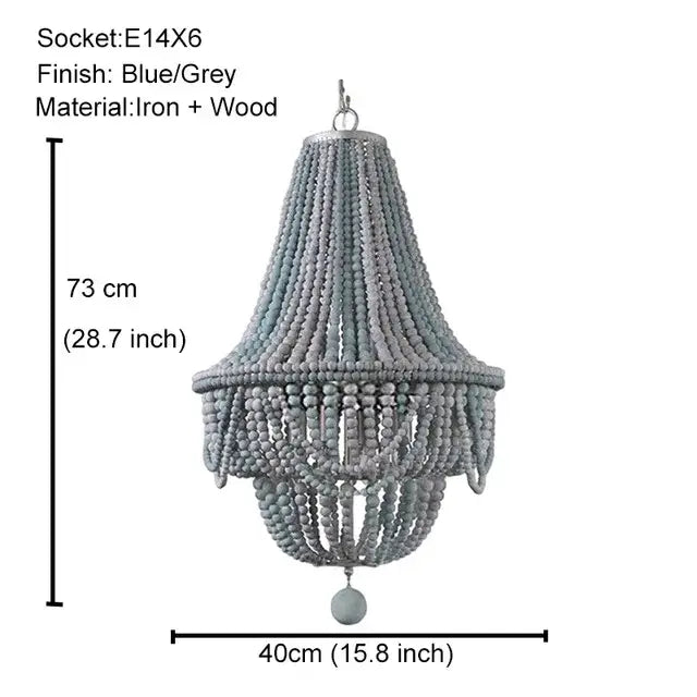French country wood bead chandelier for bedroom or dining room