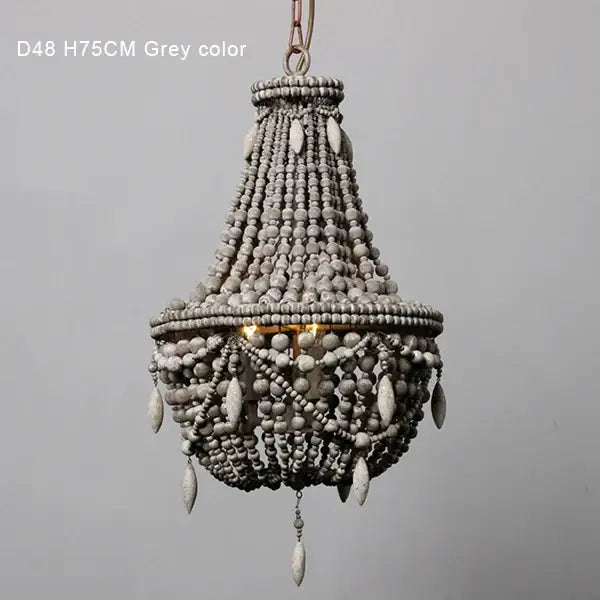French country wood bead chandelier for bedroom or dining room