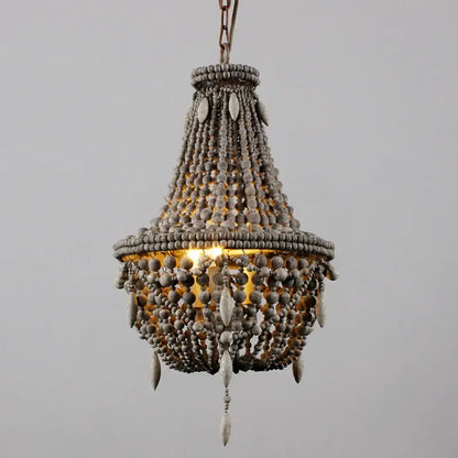 French country wood bead chandelier for bedroom or dining room
