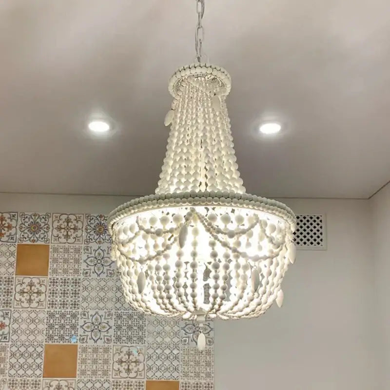 French country wood bead chandelier for bedroom or dining room