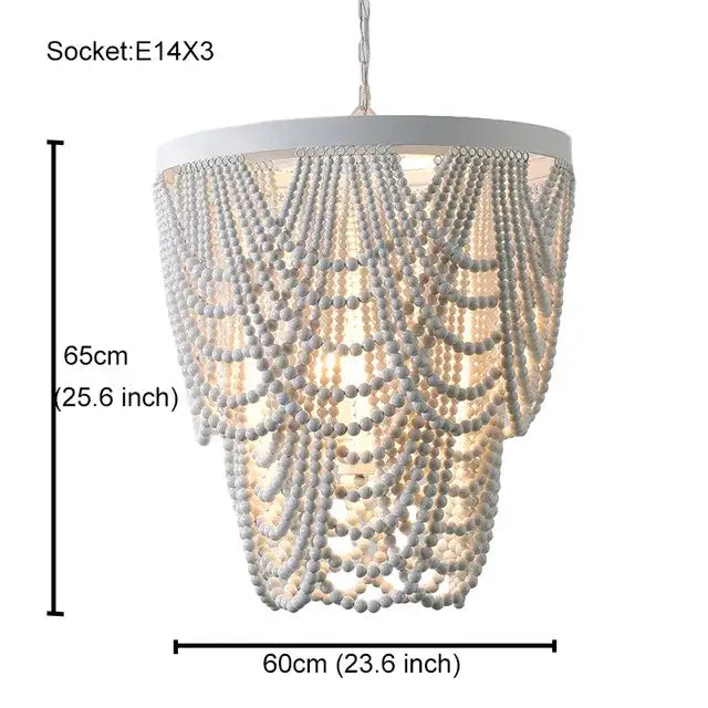French country wood bead chandelier for bedroom or dining room